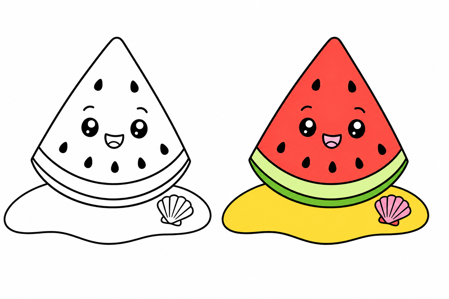 Line drawing of a cartoon version of a watermelon