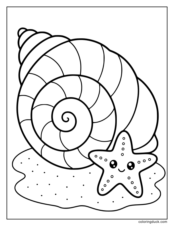 On the sand, a beautiful spiral seashell.