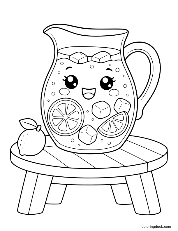 Frosty pitcher filled with lemonade and ice cubes.