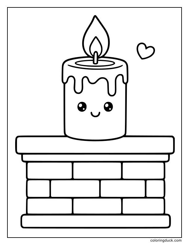Thick candle with a bright flame sitting on a brick ledge.