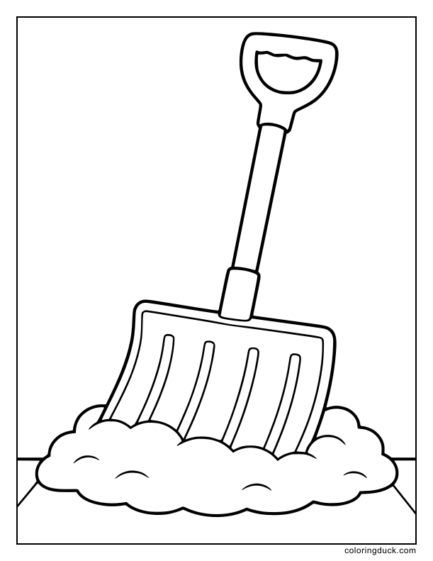 Bright plastic shovel resting in a fluffy snowbank.