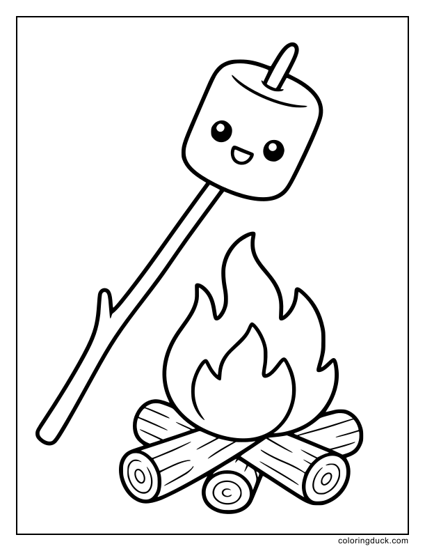 Over the glowing coals, a marshmallow on a long stick.