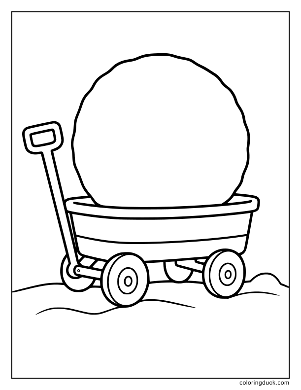 Red wagon loaded with a single giant snowball.