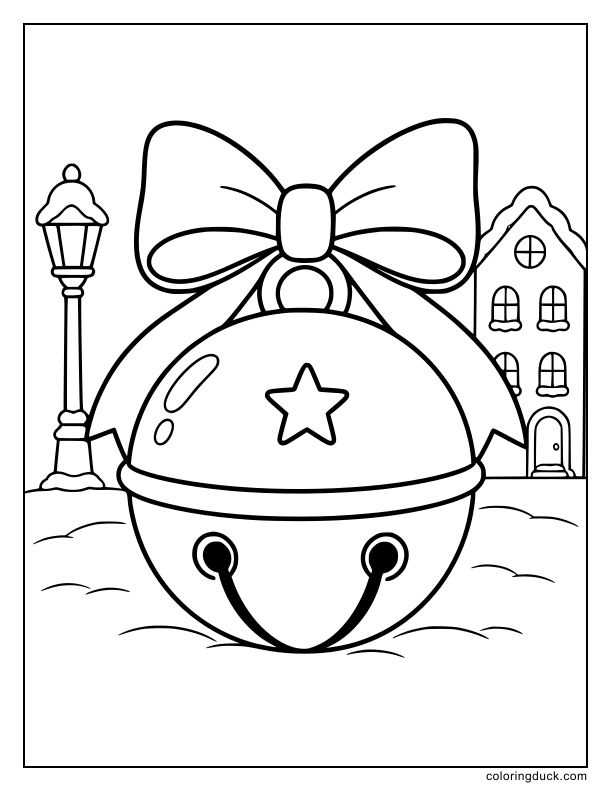 Large shiny jingle bell with a big decorative ribbon.