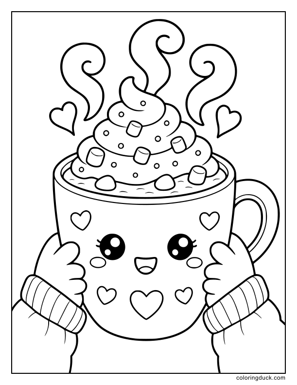 Two tiny hands holding a giant mug overflowing with whipped cream and steam.