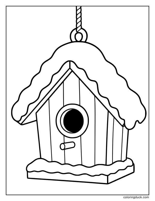 Wooden birdhouse covered in a thick layer of snow.