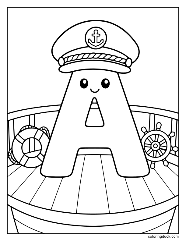 Fancy sailor hat resting perfectly on the peak of letter A.