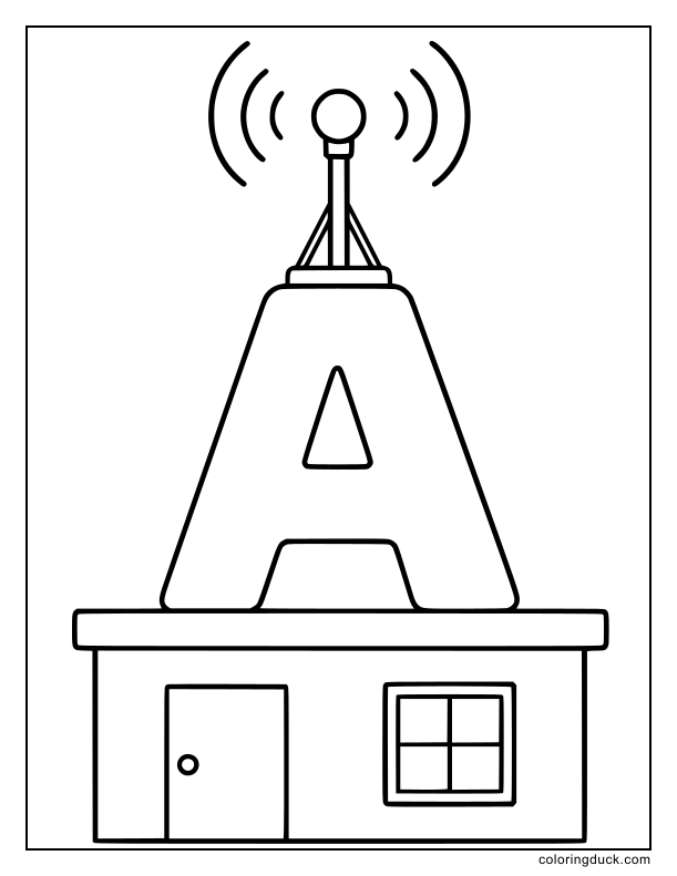Simple metal antenna sending signals from the top of letter A.