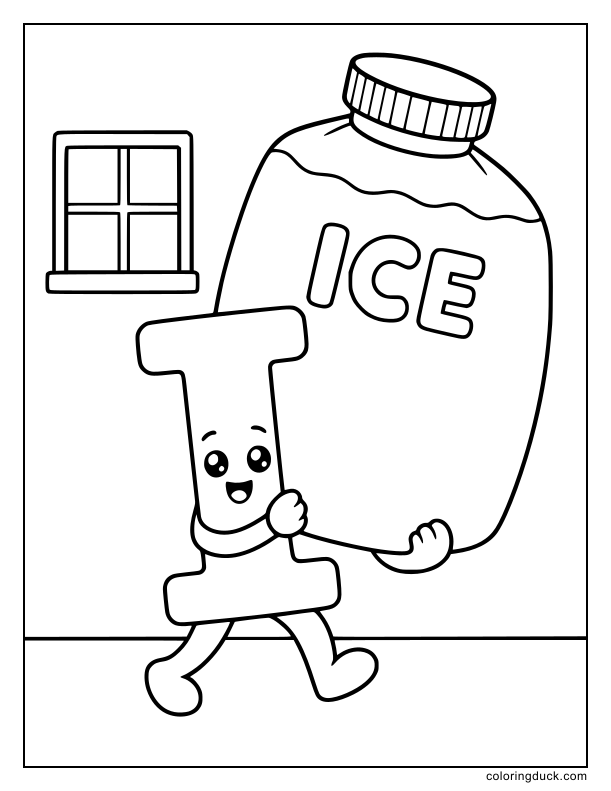 Caring letter I walking carefully while carrying a large square ice pack.