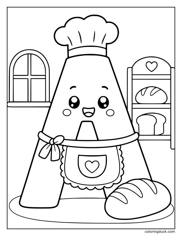 Clean tidy cooking apron tied around a giant cheerful letter A.