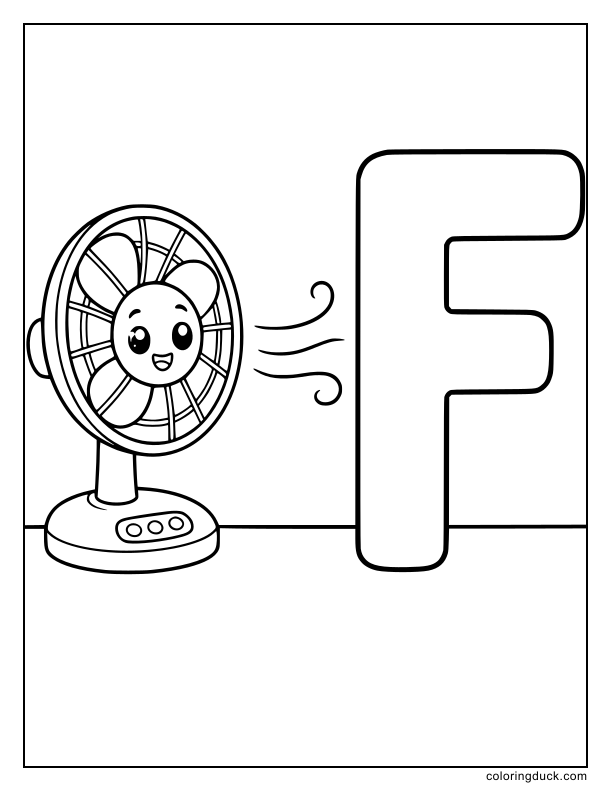 Little electric fan blowing a cool breeze onto a giant letter F.