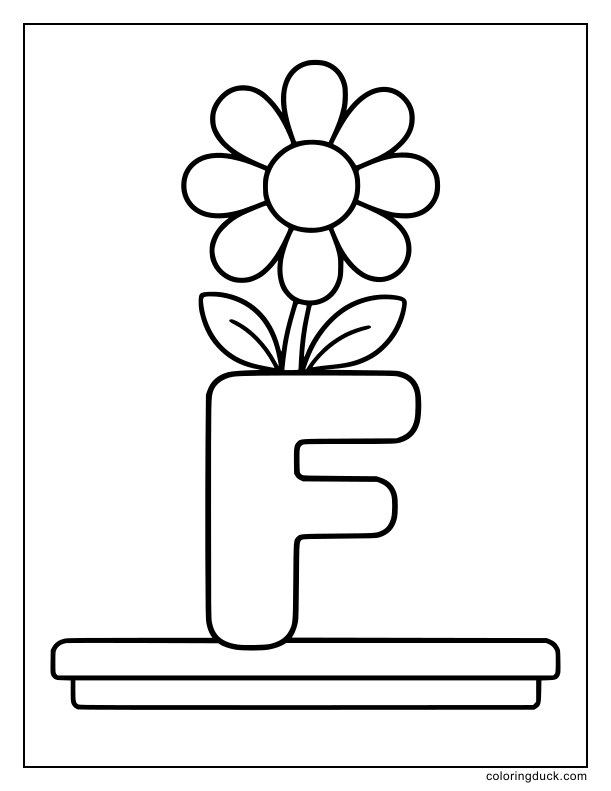 Bright daisy flower growing right out of a chunky letter F.