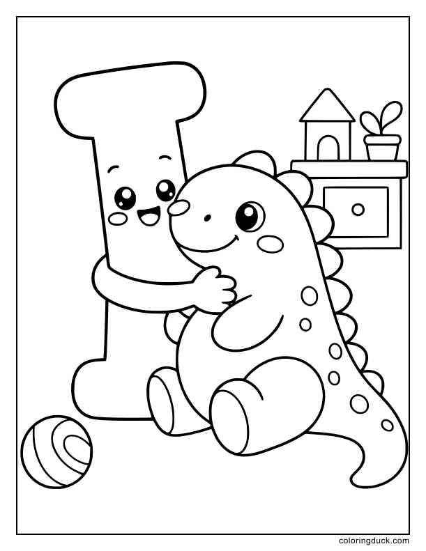 Sweet letter I hugging a very large and squishy iguana plushie toy.