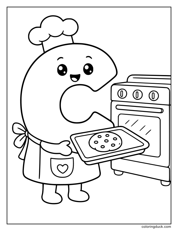 Fresh cookie sitting on the tray right out of the oven near the letter C.