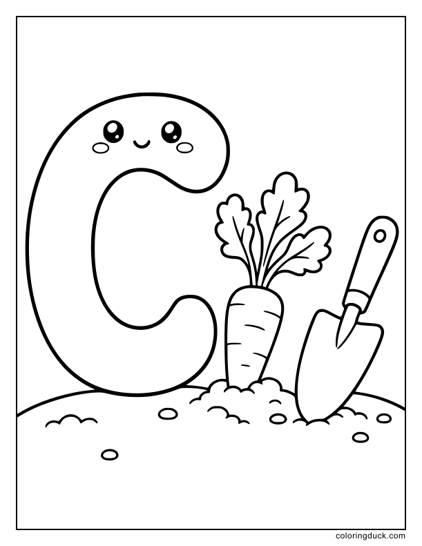 Under the dirt, a crunchy carrot peeking out next to the big letter C.