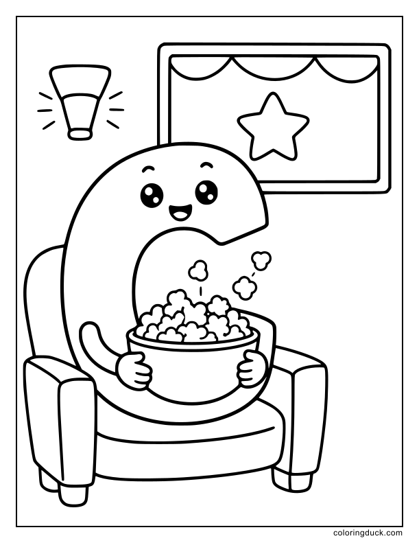 Crunchy popcorn filling a large bowl held by a happy letter C character.