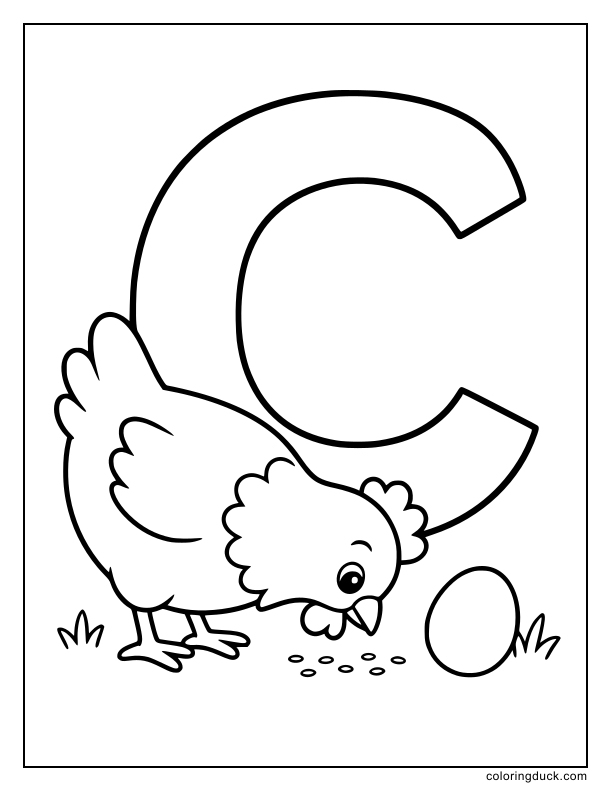 Little chicken searching for seeds on the ground near a fresh egg.