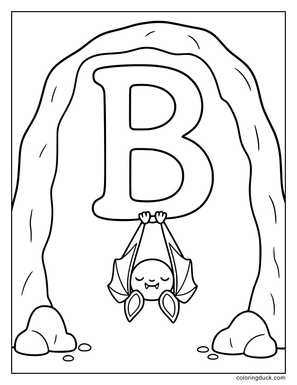 Upside-down flying mammal snoozing quietly from the bottom loop of a letter.