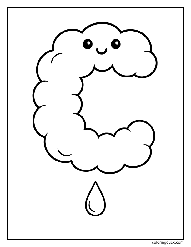 High in the sky, a fluffy cloud shaped like the letter C drifting softly.