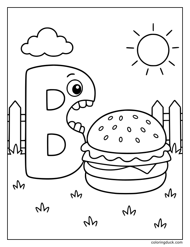 Massive sandwich with lettuce and patty placed near a hungry letter.