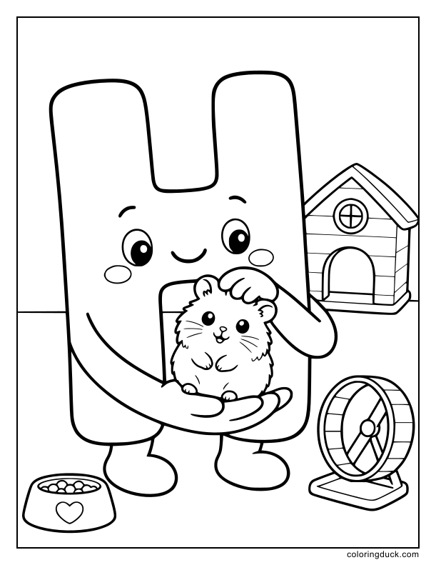 Loving letter H gently stroking a fluffy little hamster sitting in the palm of its hand.