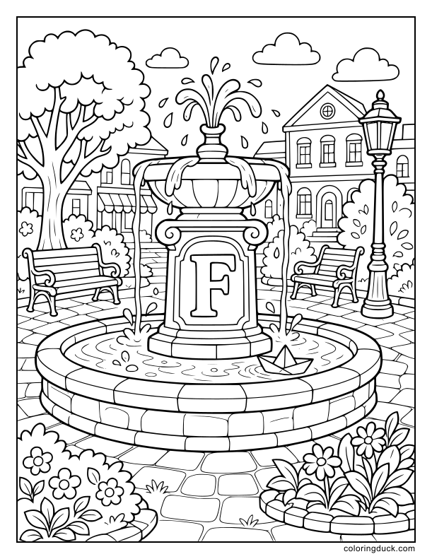 Beautiful stone fountain splashing water where a toy boat floats.