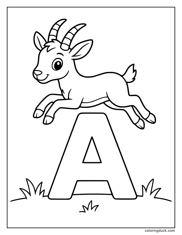 Graceful antelope bounding easily over a solid letter A.
