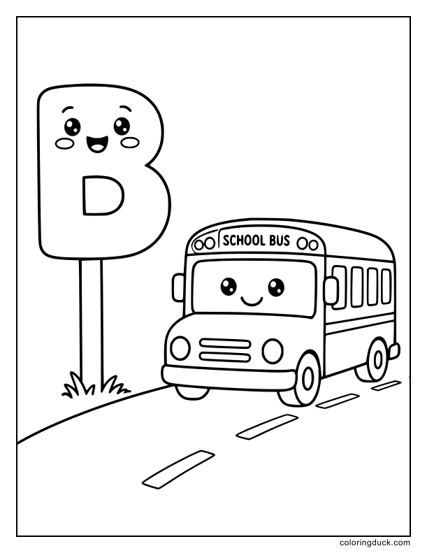 Classic yellow transport vehicle rolling past a huge alphabet figure.