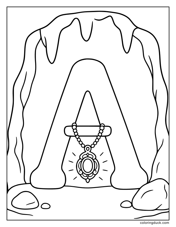 Sparkling gem pendant hanging from the crossbar of letter A.