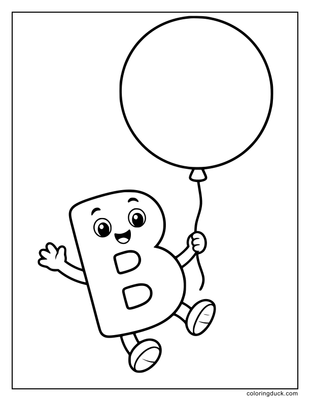 Large alphabet character drifting upward while holding a string attached to an inflatable.