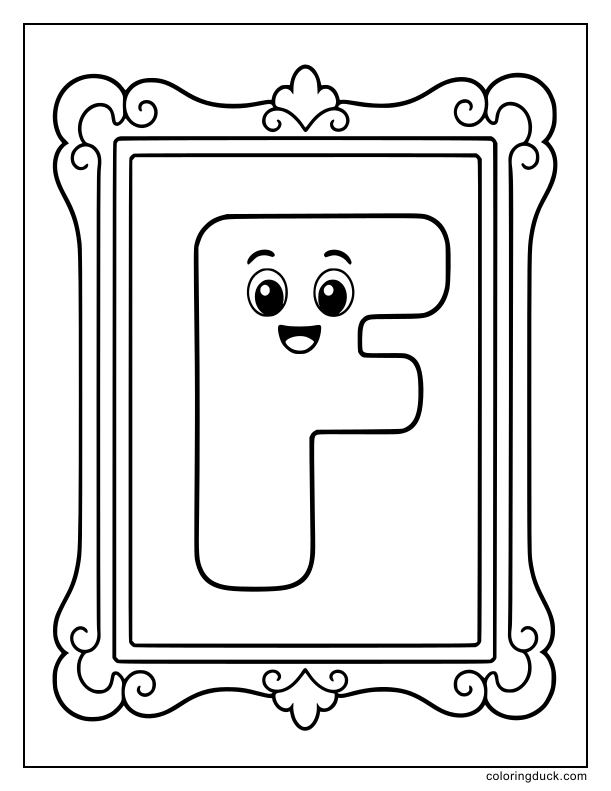 Large picture frame holding a portrait of the letter F.