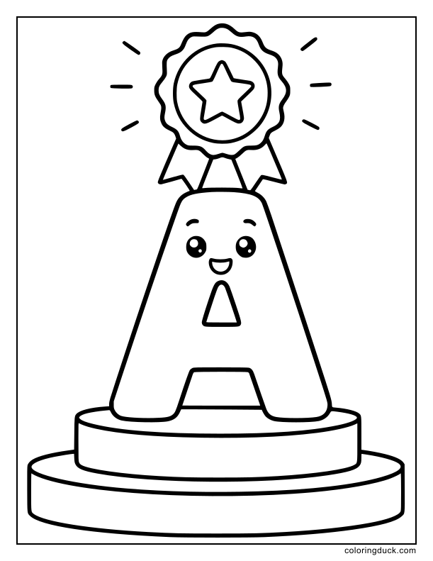 Shiny ribbon medal draped over the top of a proud letter A.