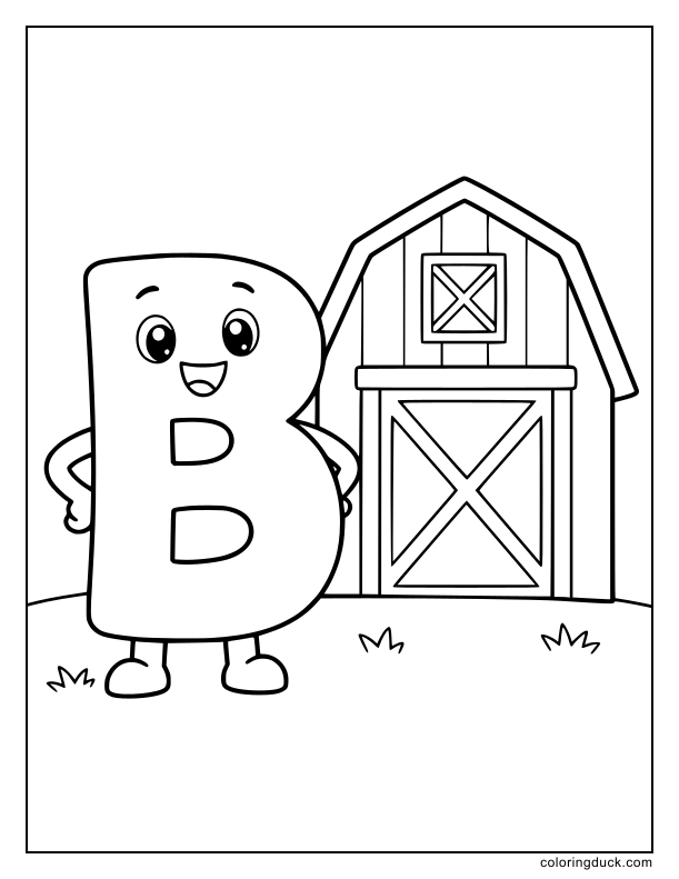 Classic wooden agricultural building situated just behind a giant text element.