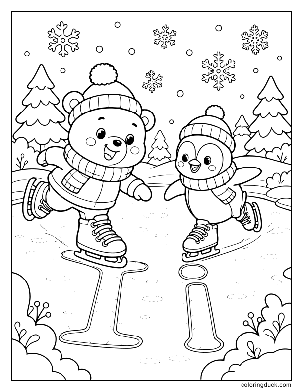 On a frozen pond, beautiful laced ice skates glide and trace the letter I.
