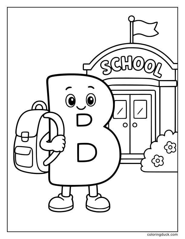 Typography character donning a large zipped bag with side pockets.