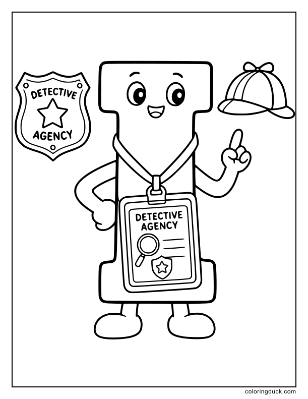 Proud letter I wearing an oversized ID badge on a lanyard around its neck.