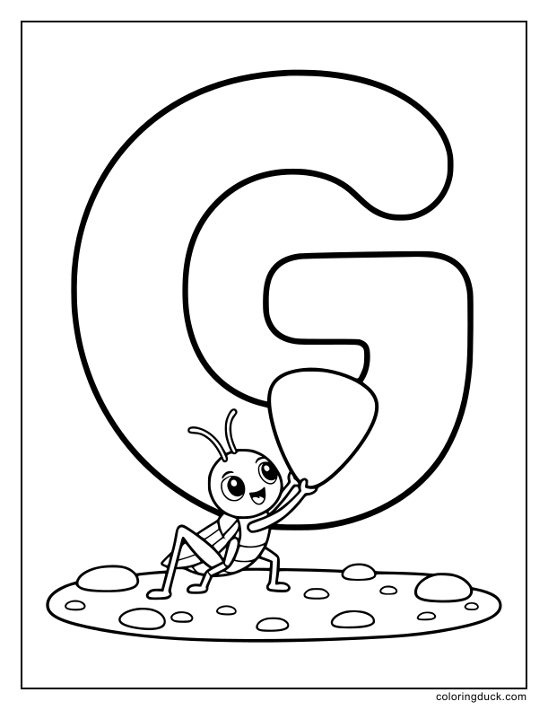 Tiny grasshopper lifting a heavy guitar pick on a path beside a G.