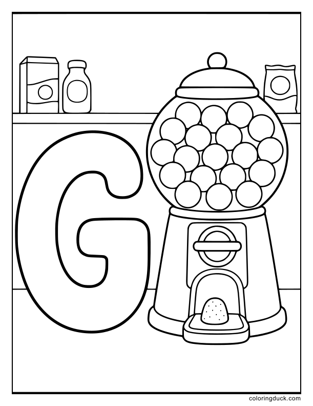 Classic gumball machine releasing a gumdrop next to a big G.