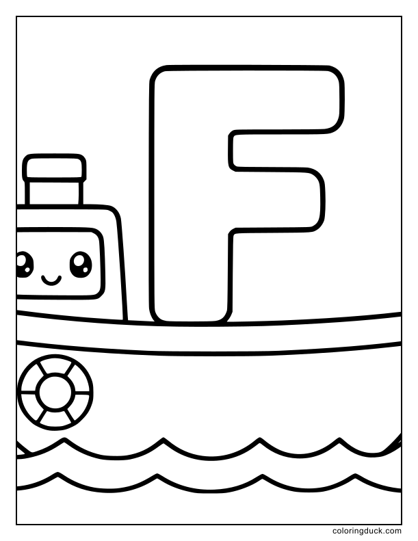 Cute little ferry boat carrying a giant letter F across the water.