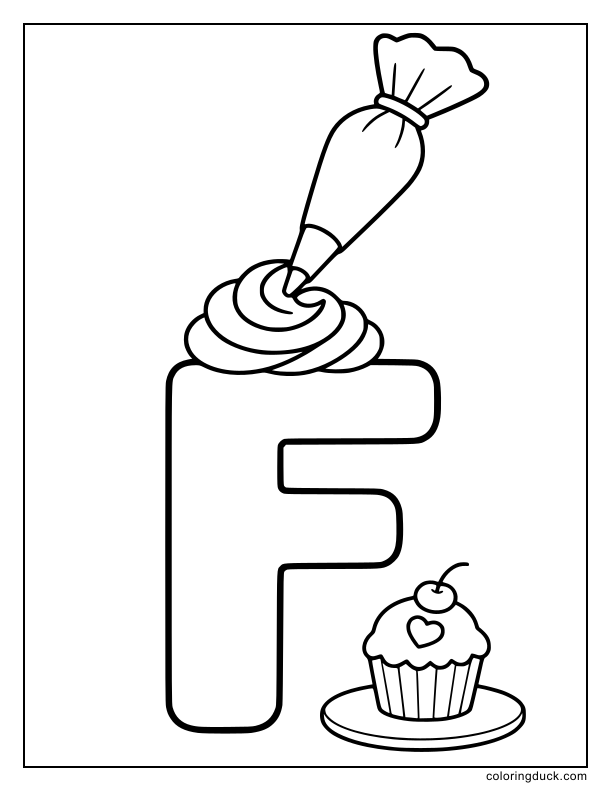 Piping bag squeezing swirling frosting onto a giant letter F.