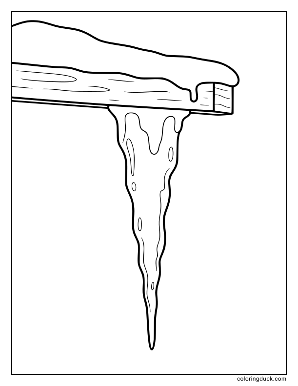 Dripping crystal icicle hanging from a simple wooden roof edge.