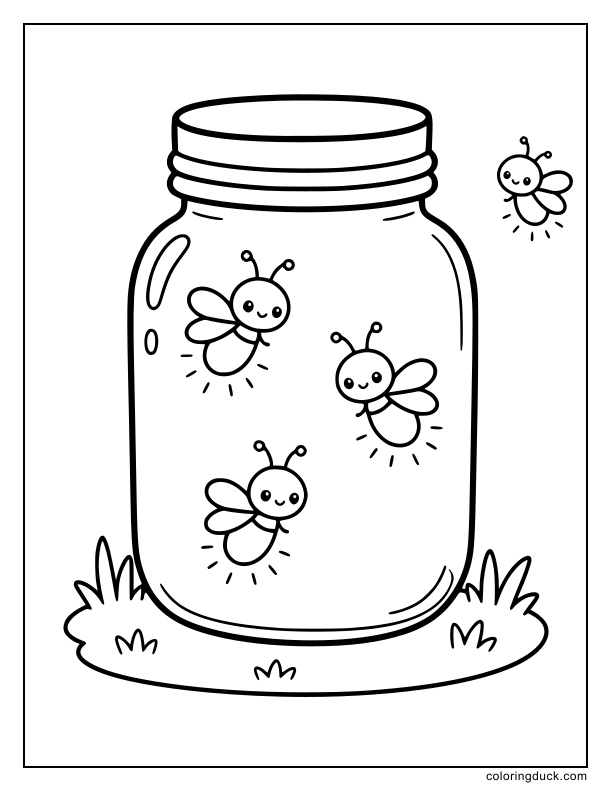 Glass jar filled with tiny glowing bugs.