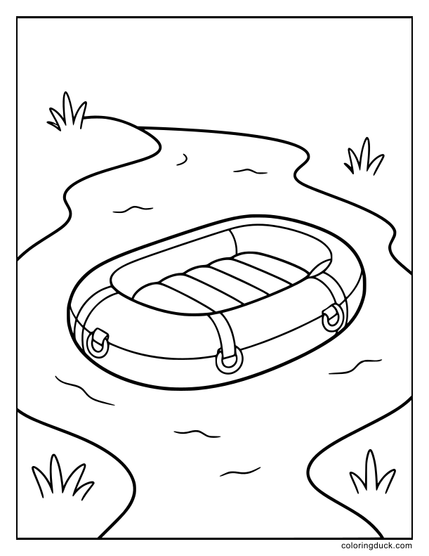 Down the river, an inflatable rubber raft.